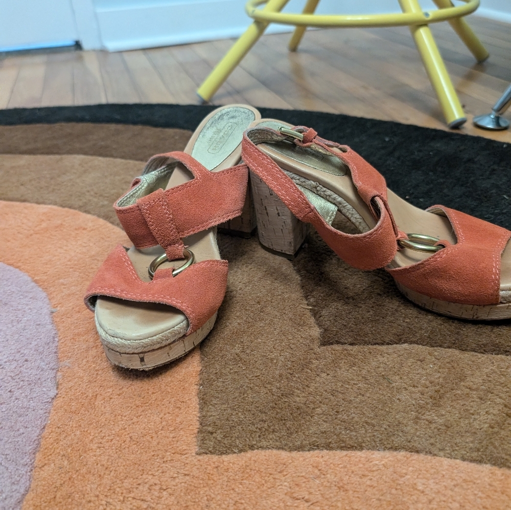 Coach Suede And Brass Heels - Picture 2 of 11
